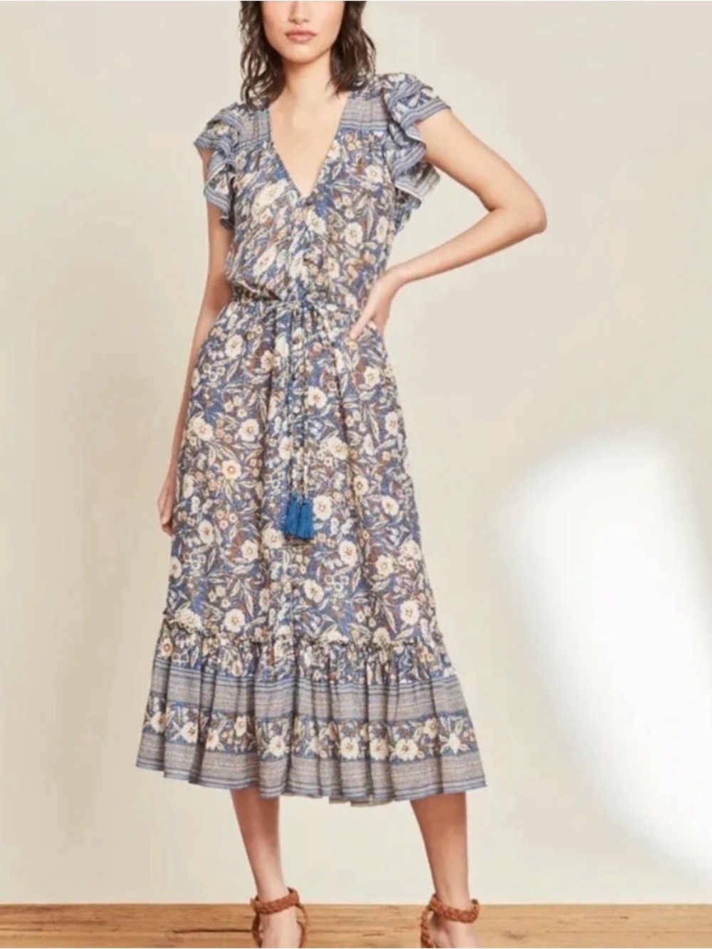 Veronica Beard Trinzia Midi Dress with Tassel Tie